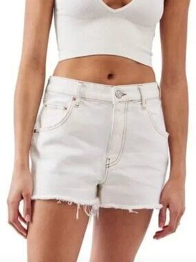 BDG Women's White Raw Hem A-line High Waist Cut Off Denim Shorts
